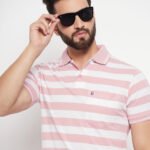 Men's Polo Collar Striper T Shirt Pink