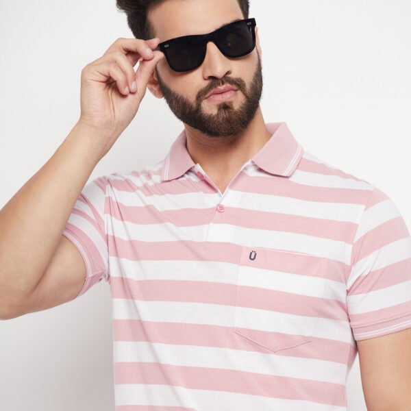 Men's Polo Collar Striper T Shirt Pink
