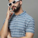 Men Striped Polo Neck Cotton Blend Beige T-Shirt