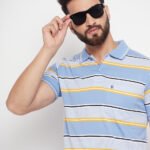 Men's Polo Collar Striper T Shirt Sky Blue