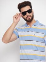 Men's Polo Collar Striper T Shirt Sky Blue