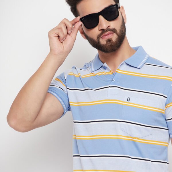 Men's Polo Collar Striper T Shirt Sky Blue