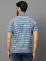 Men Striped Polo Neck Cotton Blend Beige T-Shirt - Image 3