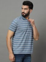 Men Striped Polo Neck Cotton Blend Beige T-Shirt - Image 2