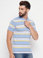 Men's Polo Collar Striper T Shirt Sky Blue - Image 2