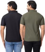 Pack of 2 Men Solid Polo Neck Polycotton Green, Black T-Shirt - Image 5