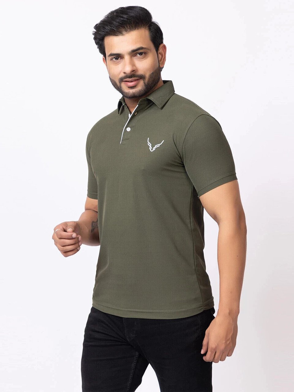Pack of 2 Men Solid Polo Neck Polycotton Green, Black T-Shirt - Image 4