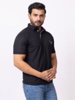 Pack of 2 Men Solid Polo Neck Polycotton Green, Black T-Shirt - Image 2