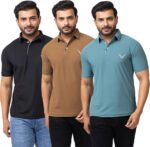 Pack of 3 Men Self Design Polo Neck T-Shirt