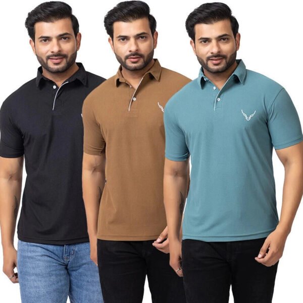 Pack of 3 Men Self Design Polo Neck T-Shirt