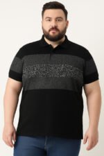 Men Striped Polo Neck Cotton Blend Blue T-Shirt