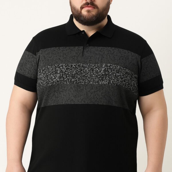 Men Striped Polo Neck Cotton Blend Blue T-Shirt