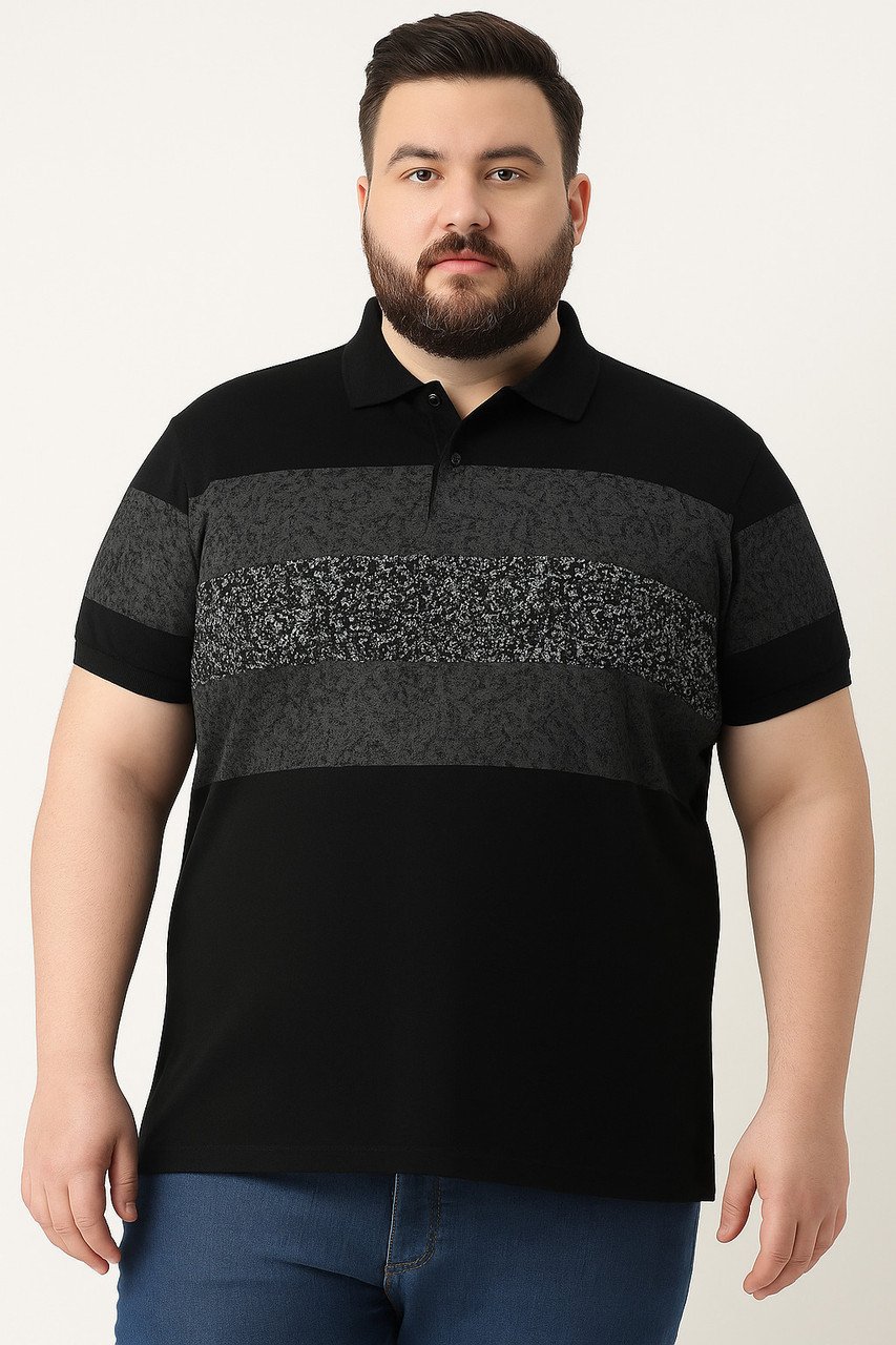 Men Striped Polo Neck Cotton Blend Blue T-Shirt - Image 1