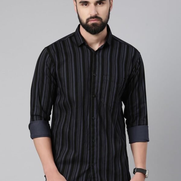 Men's Standard Slim Fit Striped Pure Cotton Casual Shirt