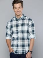 Men's Cotton Slim Fit Checkered Full Sleeves Cutaway Collar Casual Shirt