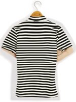 Men Striped Polo Neck Cotton Blend Beige T-Shirt - Image 3