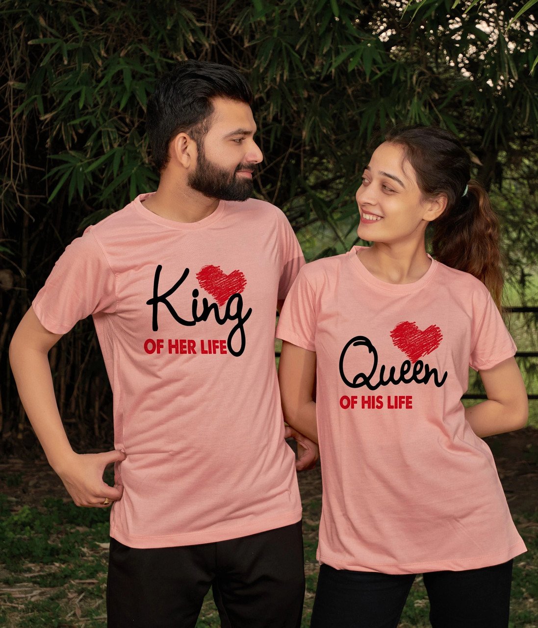 Tween_Trends__Pack_of_2_Couple_Printed_Round_Neck_Cotton_Blend_Pink_T_Shirt_1 (2) Pack of 2 Couple Printed Round Neck Cotton Blend Pink T-Shirt - Image 1