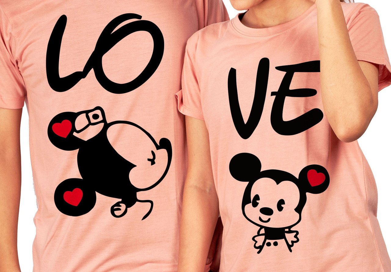 Pack of 2 Couple Printed Round Neck Cotton Blend Pink T-Shirt - Image 2