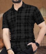 Men's Checked Regular Spread Collar Black Shirts - Image 2