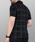 Men's Checked Regular Spread Collar Black Shirts - Image 3