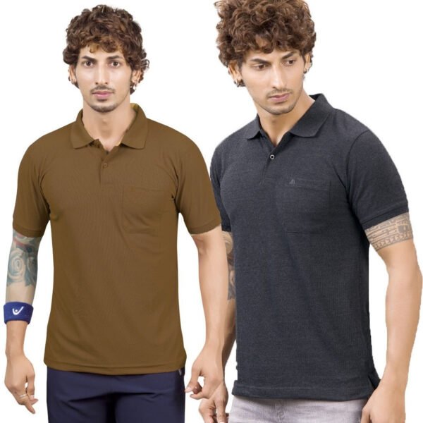 Pack of 2 Men Solid Polo Neck Cotton T-Shirt