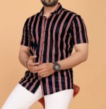 Men Regular Fit Self Design Spread Collar Casual Shirt