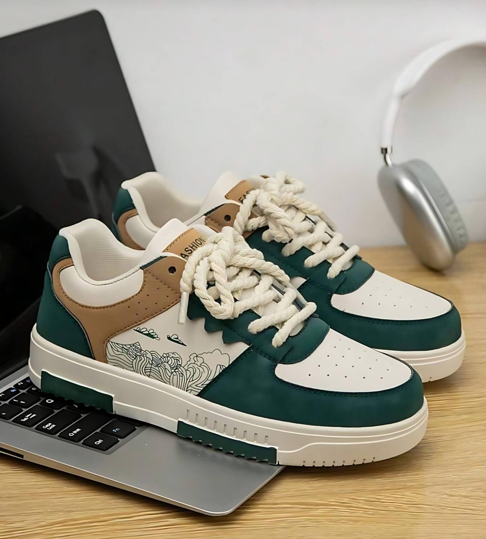 7-0196-greenyy-sneakers-07-7-0-onmac-enterprises-white-original-imahdgpn2xbgrnv5 Trendy casual sneakers for men Casuals For Men - Image 1