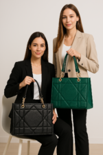 Stylish Black Tote Bag for Women | Office Handbag with Gold Chain Straps | Large Shoulder Bag for Daily Use - Image 4