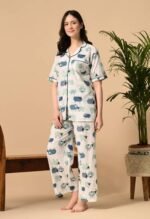 Women Night Suit Set White Printed - Image 2