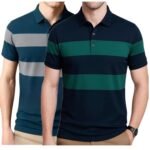 Striped Polo T-Shirt Pack of 2 | Regular Fit Cotton Blend Half Sleeve Collar T-Shirts | Comfortable & Breathable Fabric | Casual, Polo for Men - Image 3