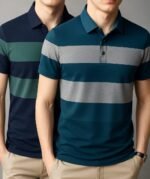 Striped Polo T-Shirt Pack of 2 | Regular Fit Cotton Blend Half Sleeve Collar T-Shirts | Comfortable & Breathable Fabric | Casual, Polo for Men