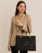 Stylish Black Tote Bag for Women | Office Handbag with Gold Chain Straps | Large Shoulder Bag for Daily Use - Image 2