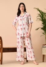 Women Night Suit Set White, Pink Printed - Image 4