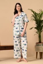 Women Night Suit Set White Printed - Image 4