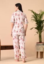 Women Night Suit Set White, Pink Printed - Image 3