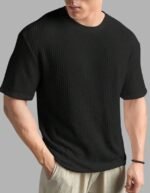 Mens Branded Half Sleeve Cotton Polyster Solid Popcorn Waffle T-Shirt for Mens Round Neck Popcorn Branded Tshirt for Men & Boys (Pack of 2) - Image 3