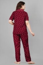 Women Night Suit Set Maroon Printed - Image 3