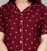 Women Night Suit Set Maroon Printed - Image 2